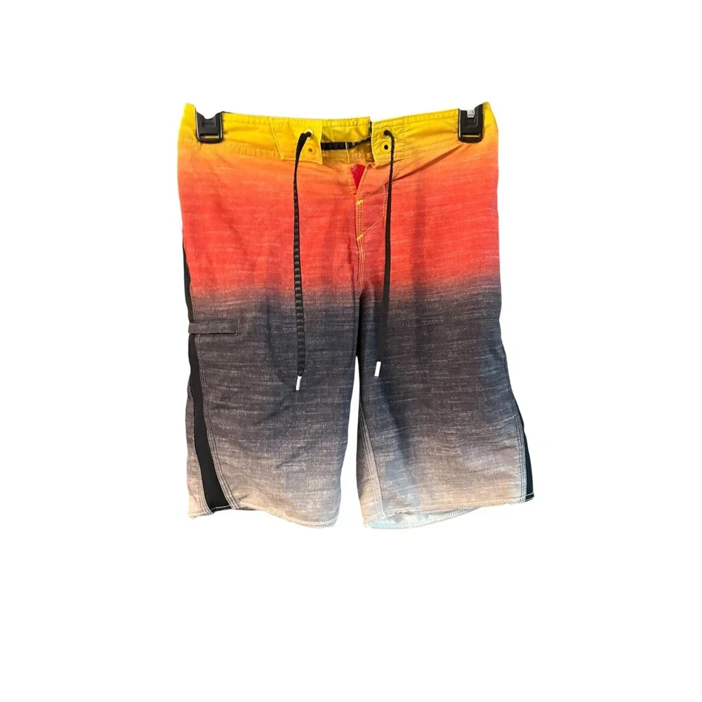 ONeill Superfreak Boys Ombre Board Shorts Orange Yellow Grey Swim Trunks Size 24